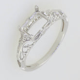 Sterling Silver Semi Mount Ring Setting Emerald OCT 8x6mm Art Deco Filigree - Syzjewelry
